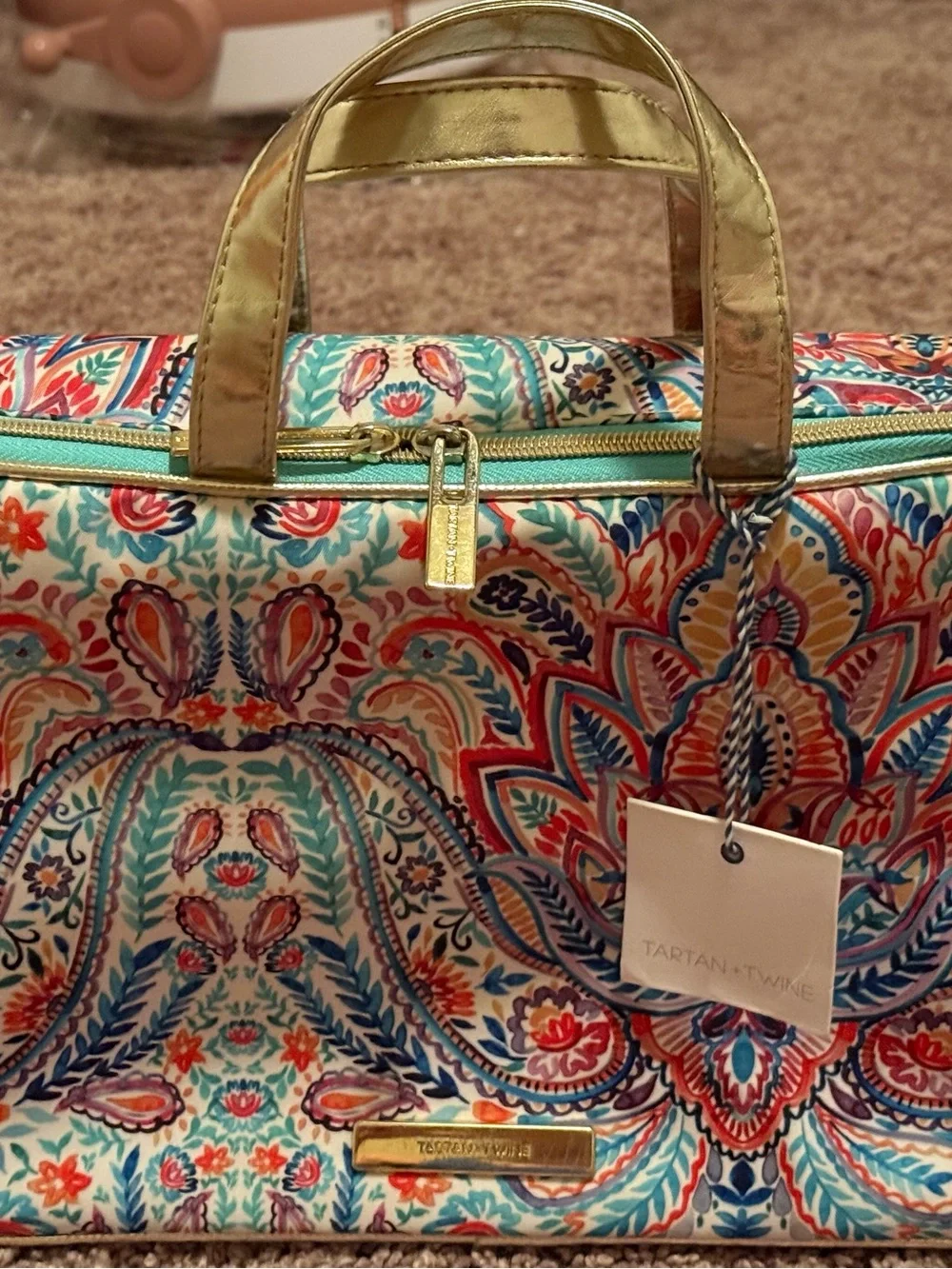 Paisley Make-Up Tote in Teal, Pink, Blue and Gold